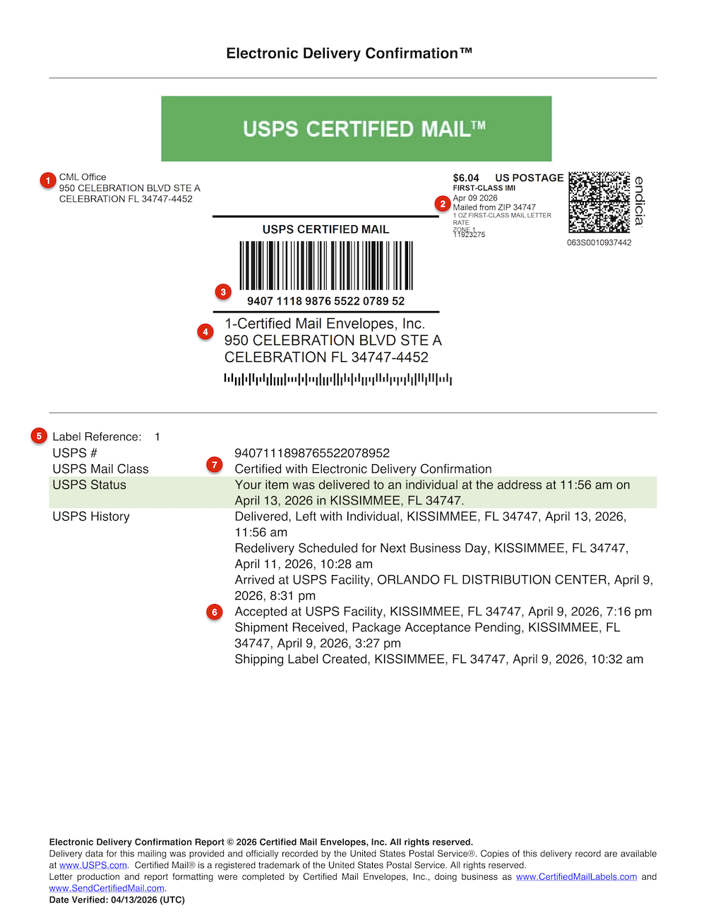 Electronic Delivery Confirmation Report | Send Certified Mail