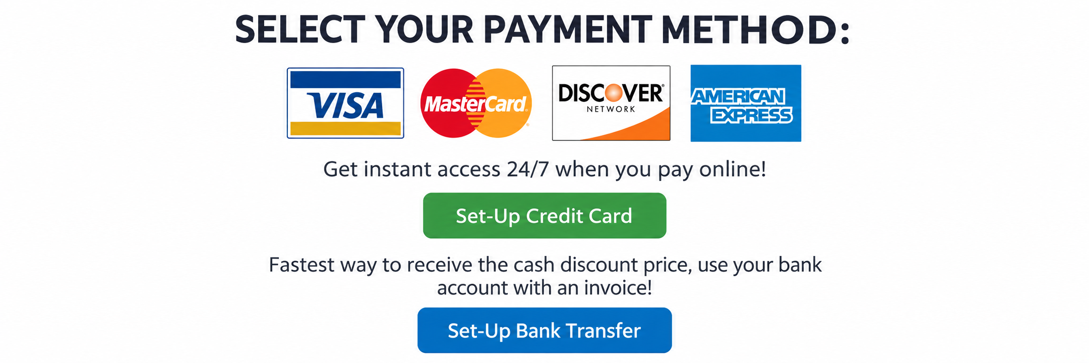 Log in to set-up payment by credit or bank card.
