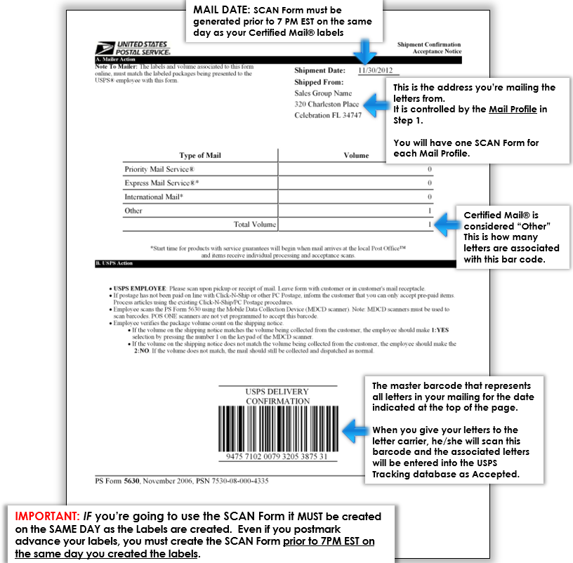 Certified Mail Labels USPS SCAN Form