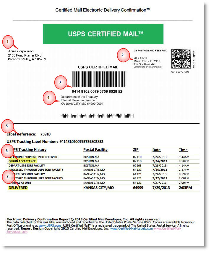 Electronic Delivery Confirmation - Certified Mail Labels